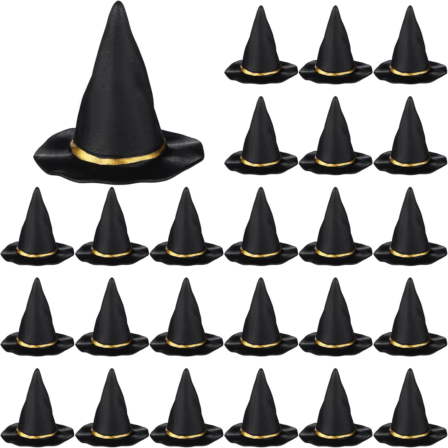 Seenelling 24 Pcs Halloween Mini Witch Hats for Crafts, Black, 3 Inch | Miniature Plastic Hats, DIY Halloween Wizard Party Decor, Small Witch Toppers Bulk, Tiny Dollhouse Accessories