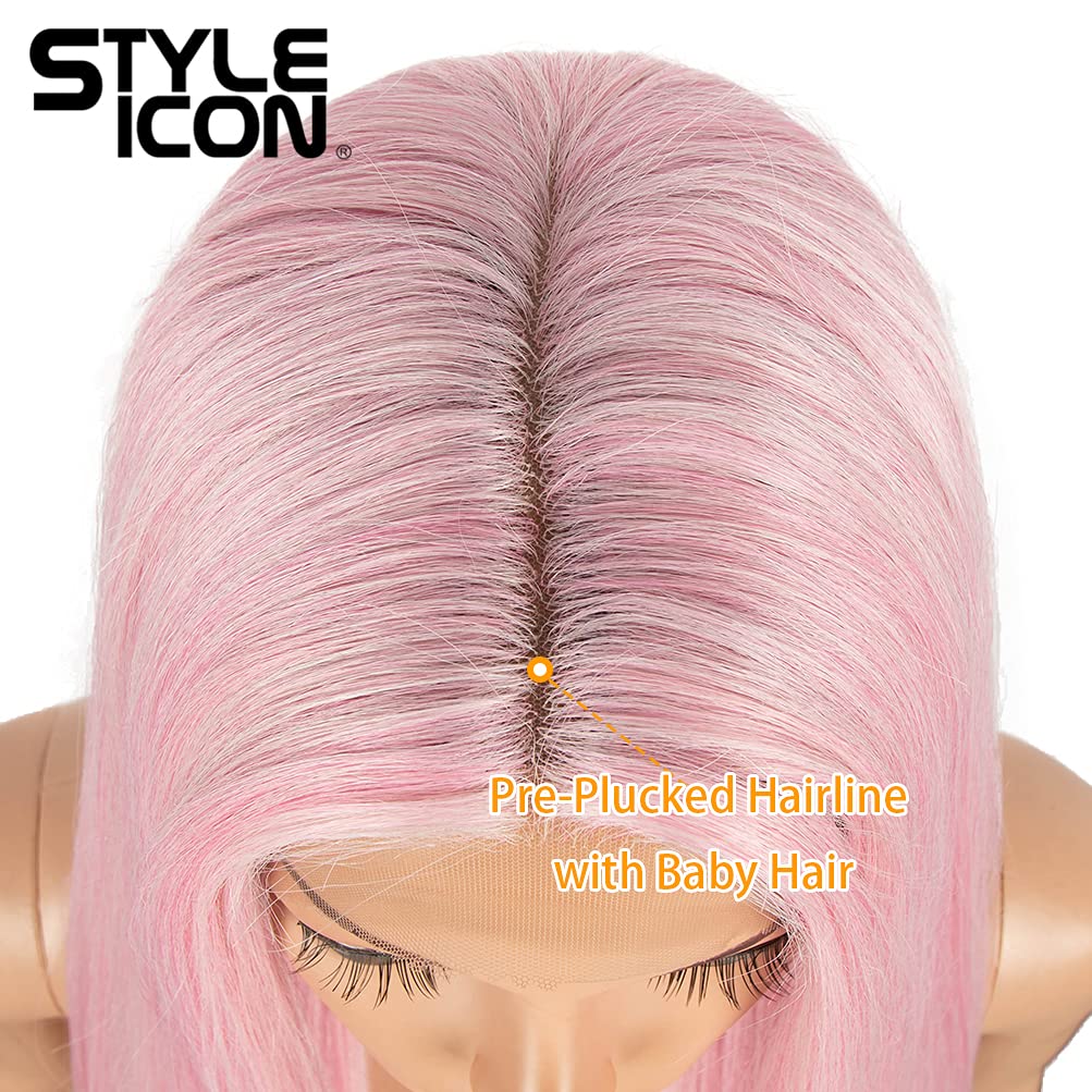 Style Icon 38" Super Long Straight Wigs Lace Front Wigs 6" Deeper Middle Part Lace Hairline Pink Wig (38", PINK15) - Image 5