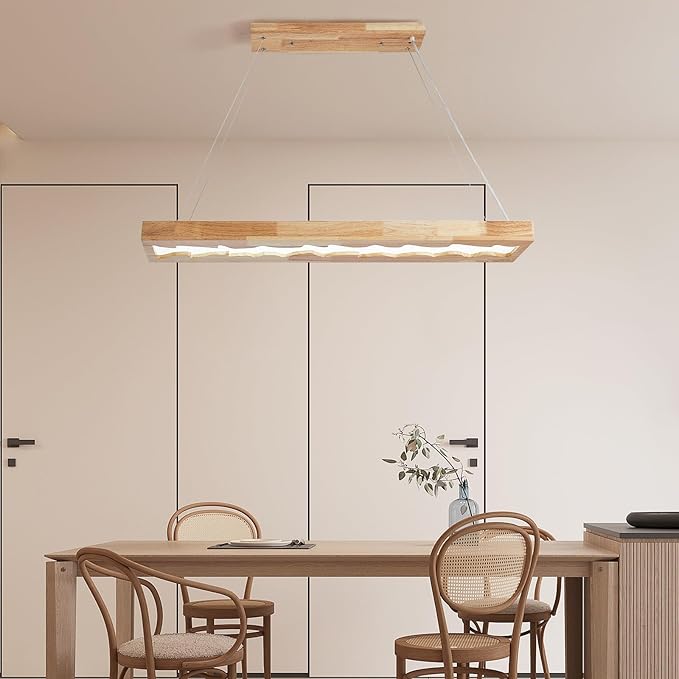 Schindora Led-hanglamp, eettafel, hout, dimbaar, keukenhanglamp met afstandsbediening, 100 cm, 40 W, rustieke vintage lamp, 1,3 m in hoogte verstelbaar, woonkamerlamp voor eettafel, woonkamer, photo 3