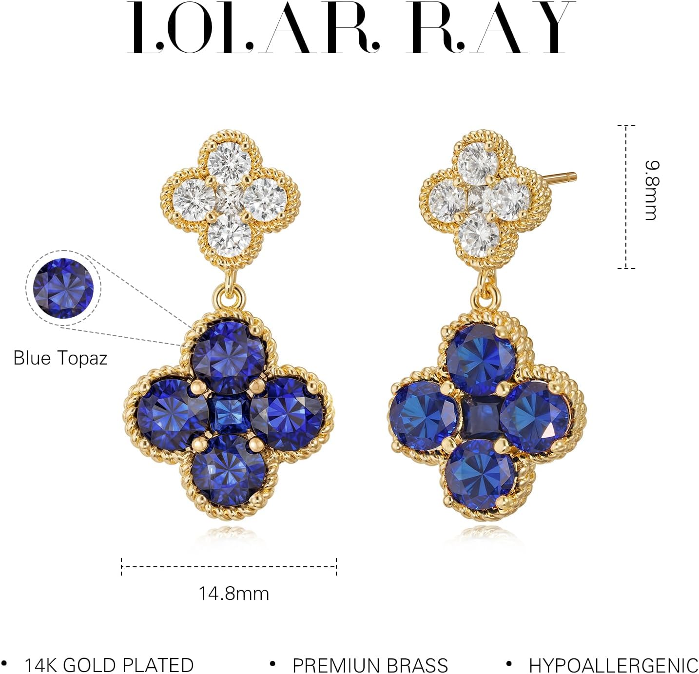 Gold Dangle Earrings for Women Trendy - 14k gold plated Birthstone Four Leaf Clover Stud clover earrings for women Trendy - Hypoallergenic Birthstone Jewelry Lucky Birthday Gift - Image 4