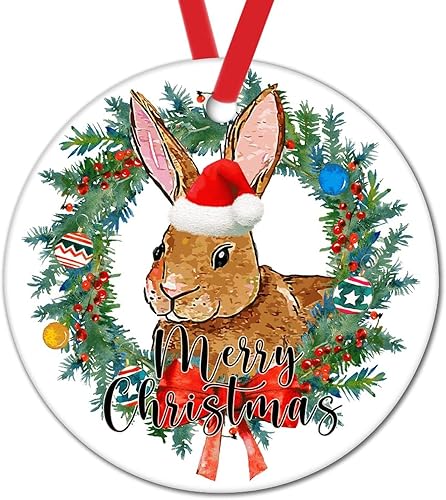 Corona de Navidad, adorno de árbol de Navidad, conejo de cerámica, colgante colgante de árbol de Navidad, decoración del hogar, adorno de árbol de