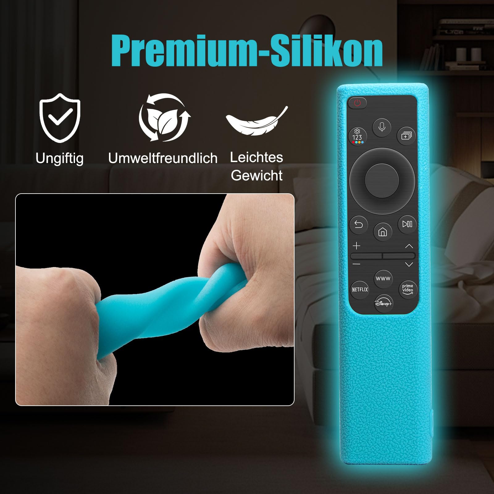 2er Set Silikon Schutzhülle für Samsung Fernbedienung BN59-01357/BN59-01385/BN59-01388A/01388H/01388L/BN59-01393C rutschfeste Fernbedienungshülle mit Nachtleuchtfunktion (Grün+Blau)