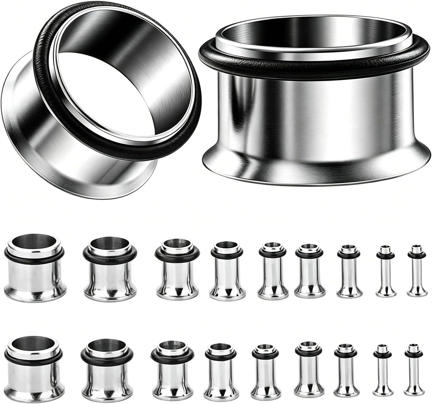 PAIR G23 Titanium Single Flare Tunnel Plugs Expander Tapers Ear Lobe Stretching Plugs With O-Ring Hollow Ear Piercing Jewelry