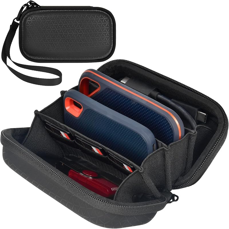 Portable SSD Case for SanDisk Extreme Pro, for Samsung T7/T9, 4 SSD Slots | for Crucial X9/X10 Pro External Solid State Drive, 3 SD Card Loops, Students, Office, Travel, Hard Box Only, Black