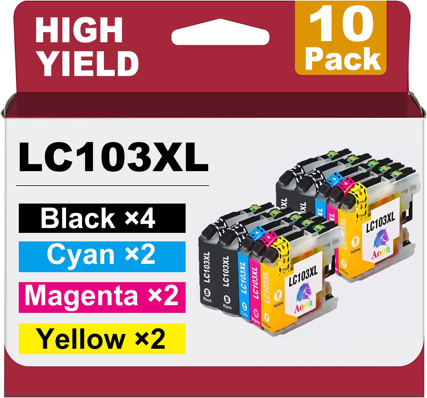 Aoou 103 Ink Cartridges, 10 Pack Compatible LC-103XL LC-103 XL LC103XL LC 103 XL Ink Cartridge for Brother MFC J870DW J450DW J470DW J650DW J4410DW