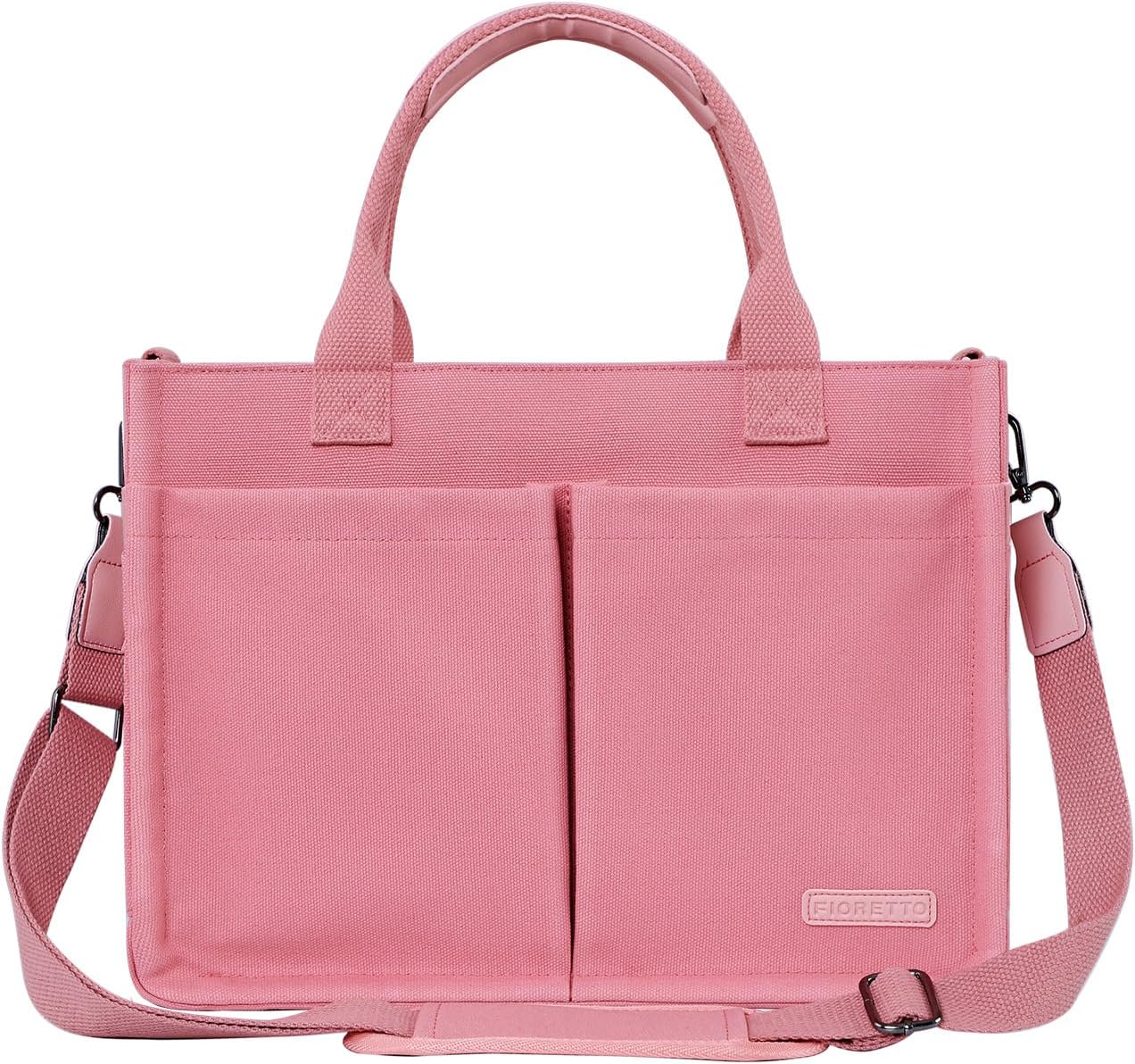 FIORETTO Womens Canvas Tote Bag Purse with Individual Compartment, Zipper Top, Reinforced Bottom & Luggage Sleeve - Image 2