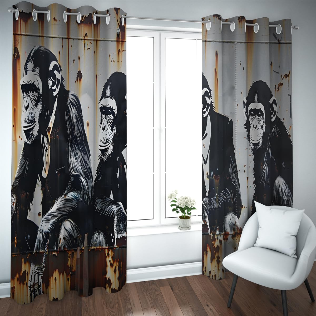Rideaux occultants Gorilla style vintage noir et blanc 2x140x229cm