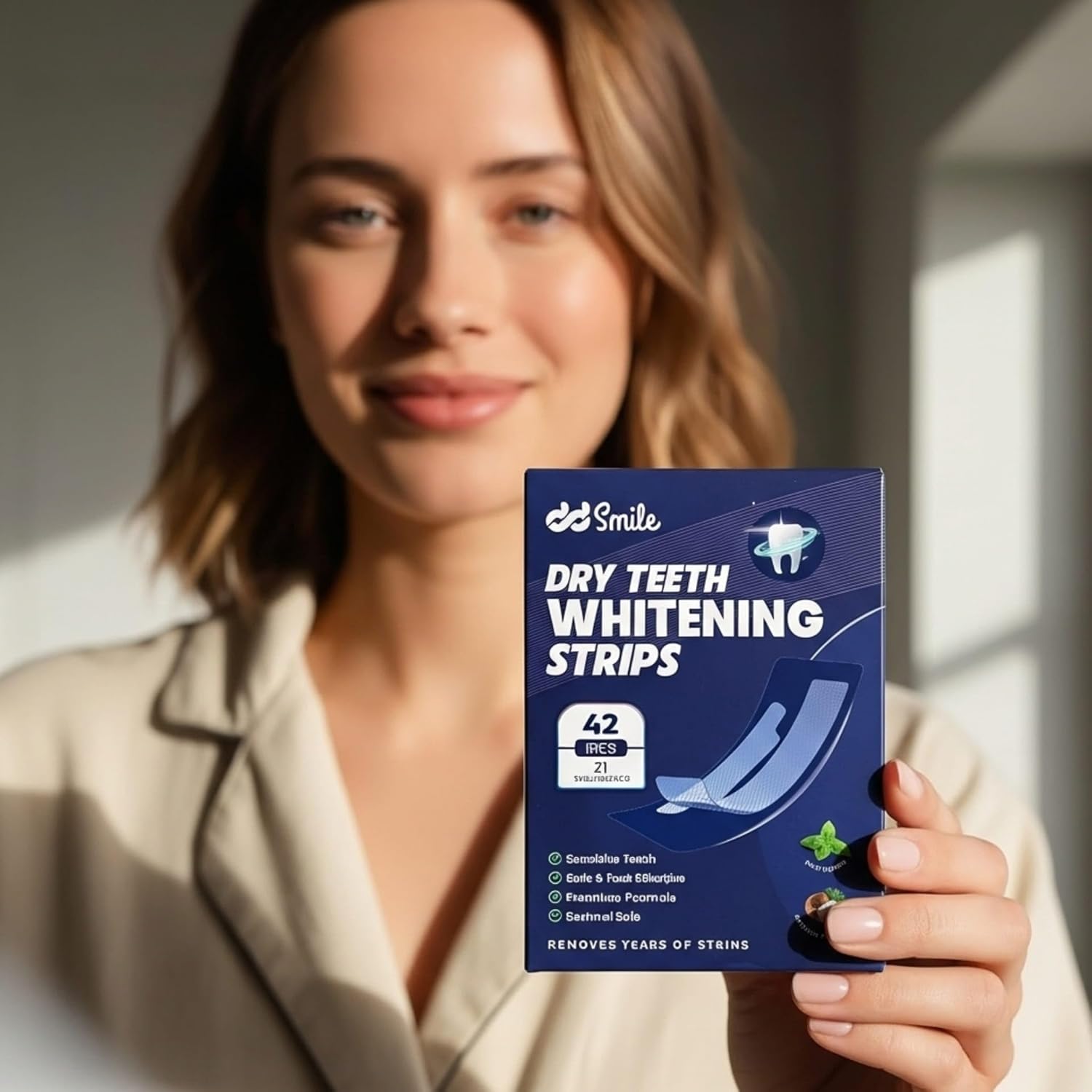 DD Dry Teeth Whitening Strips - 42 Strips (21 Treatments) - Sensitive Teeth Whitening Strips - Peroxide-Free - Enamel Safe - Mint Flavor - Non-Slip - Mess-Free - Sensitivity Free