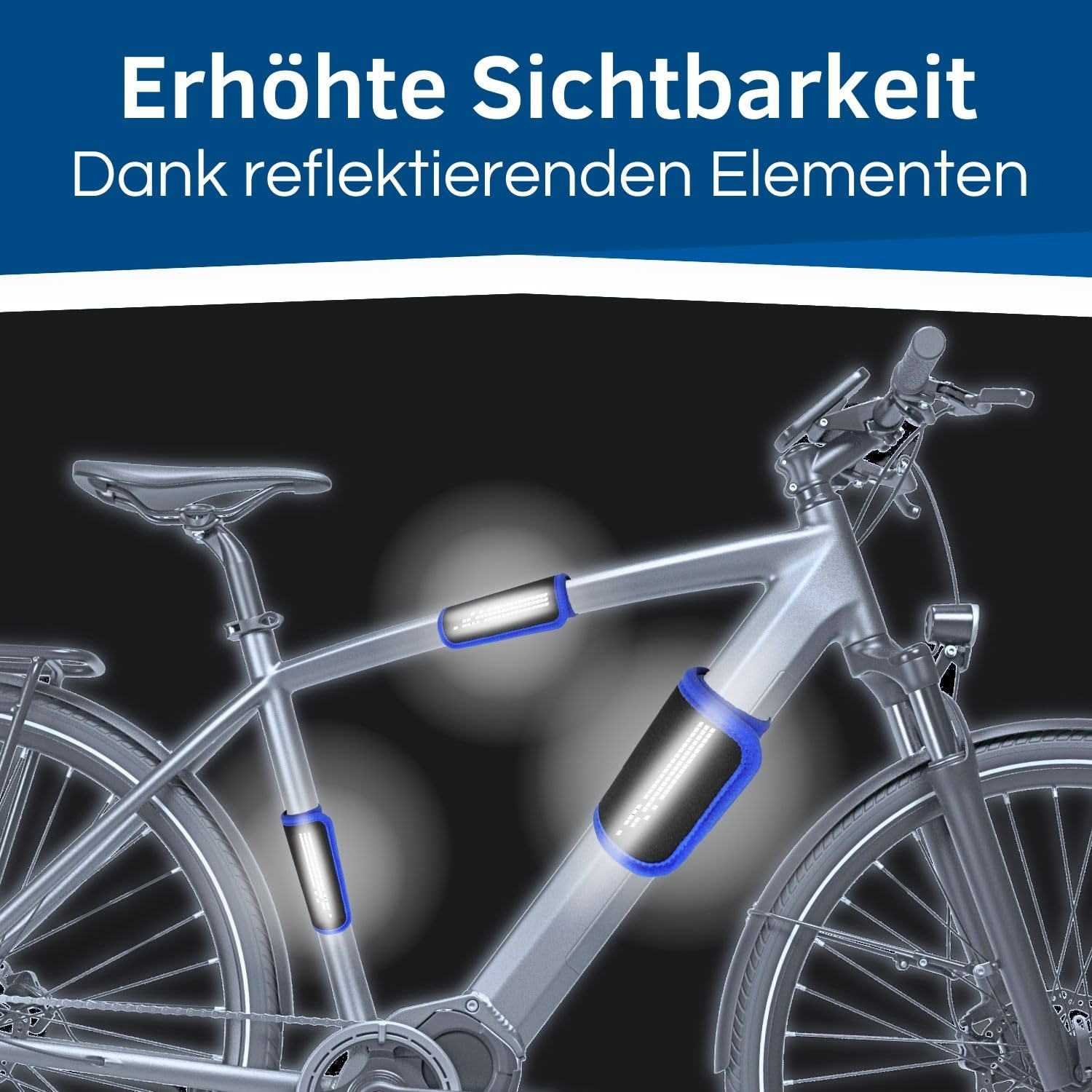 HiLo sports Fahrrad Rahmen- und Transportschutz Set - [4x Rahmenschützer & 2x Pedalschützer] - Für alle Rahmenumfänge von 5-28cm - E-Bike und Fahrrad Schutz mit Reflektoren (Schwarz - Blau)