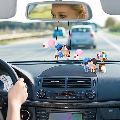 Miniatura 5 de Bonita decoración de coche de caricaturas para parejas, para tablero de instrumentos, lindo adorno con perro y globos