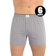 TS Erkek 6 l %100 Pamuk Boxer  izgili D meli  zel Esnek Kal p 2652-6