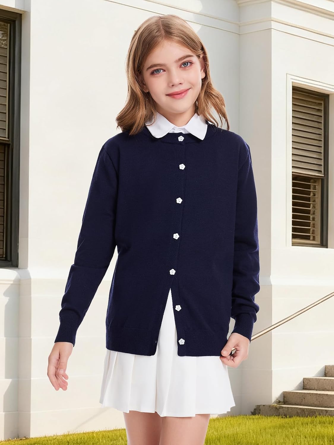 Girls Cardigan Sweater School Uniforms Toddler Long Sleeve Button Knit Solid Sweaters Tops - Image 2