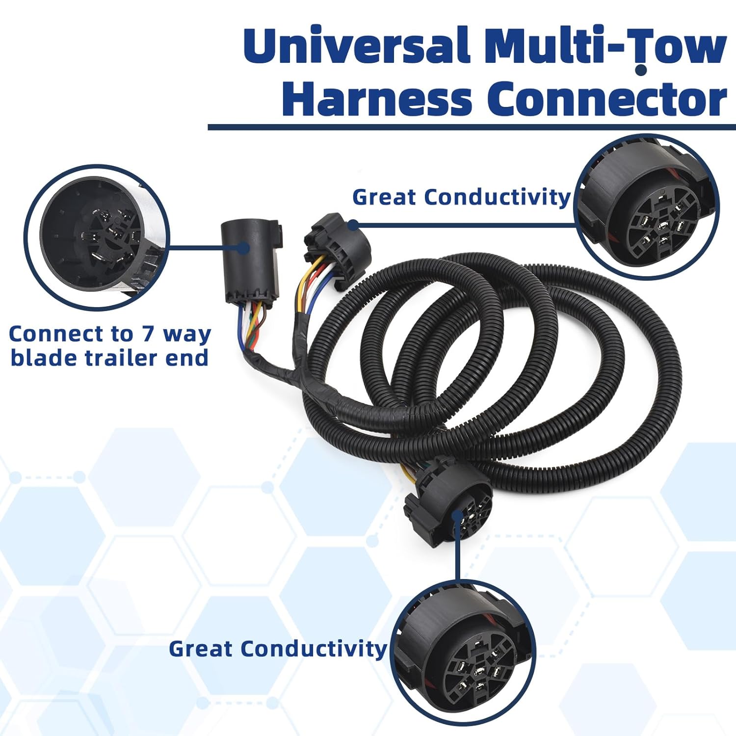 MITZONE 7-Foot 7-Pin Vehicle-Trailer Wiring Plug Harness Extension Compatible with Chevy/Dodge/Ford/GMC/Nissan/Toyota/Ram for Fifth-Wheel and gooseneck Trailers [Truck Bed Extension] 56070