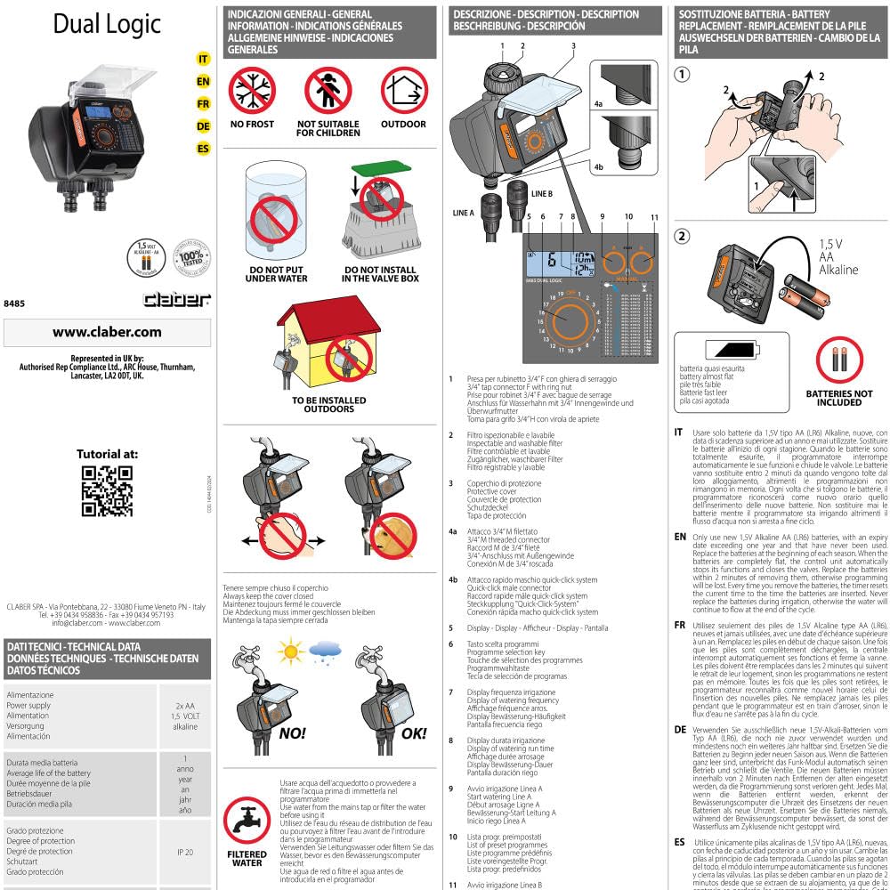 CLABER M233300 - Programador de riego Duo d84850000
