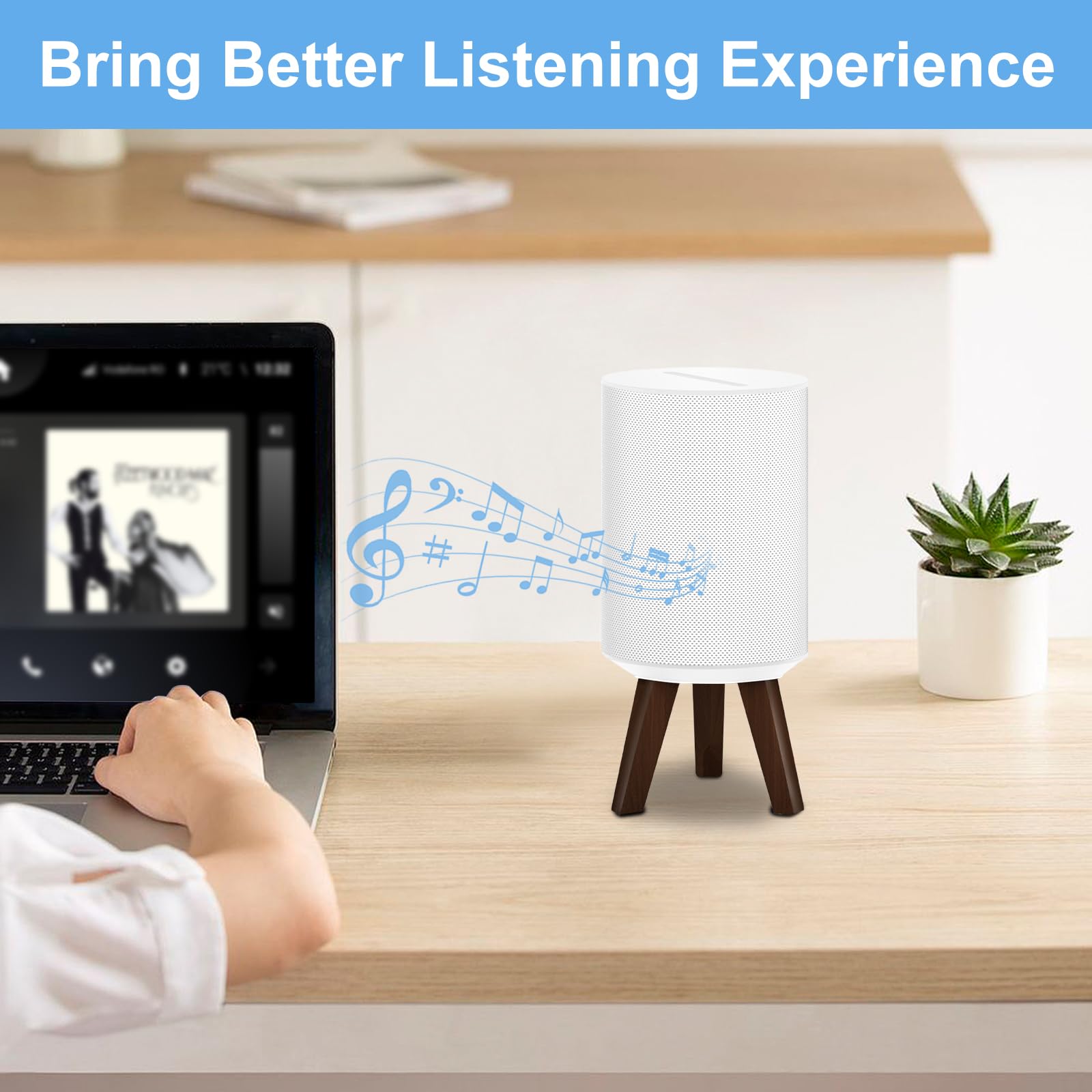 Support Bureau En Bois Pour Enceinte Sonos Era 100 - Tripode Stable, Patins Silicone - Optimise Le Son Et Gaine De Place
