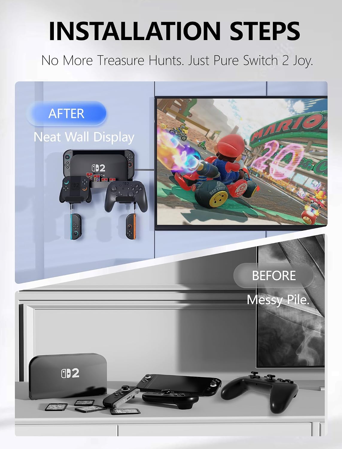 KUNSLUCK Switch 2 Wall Mount - Wall Mount Stand for Nintendo Switch 2 (2025) Console, Joy-Con, Game Cards - Space-Saving Dock with Cooling Vent Design & Easy Installation – All-in-One Wall Holder Organizer Kit 5 71GmmbIFAML. SL1500
