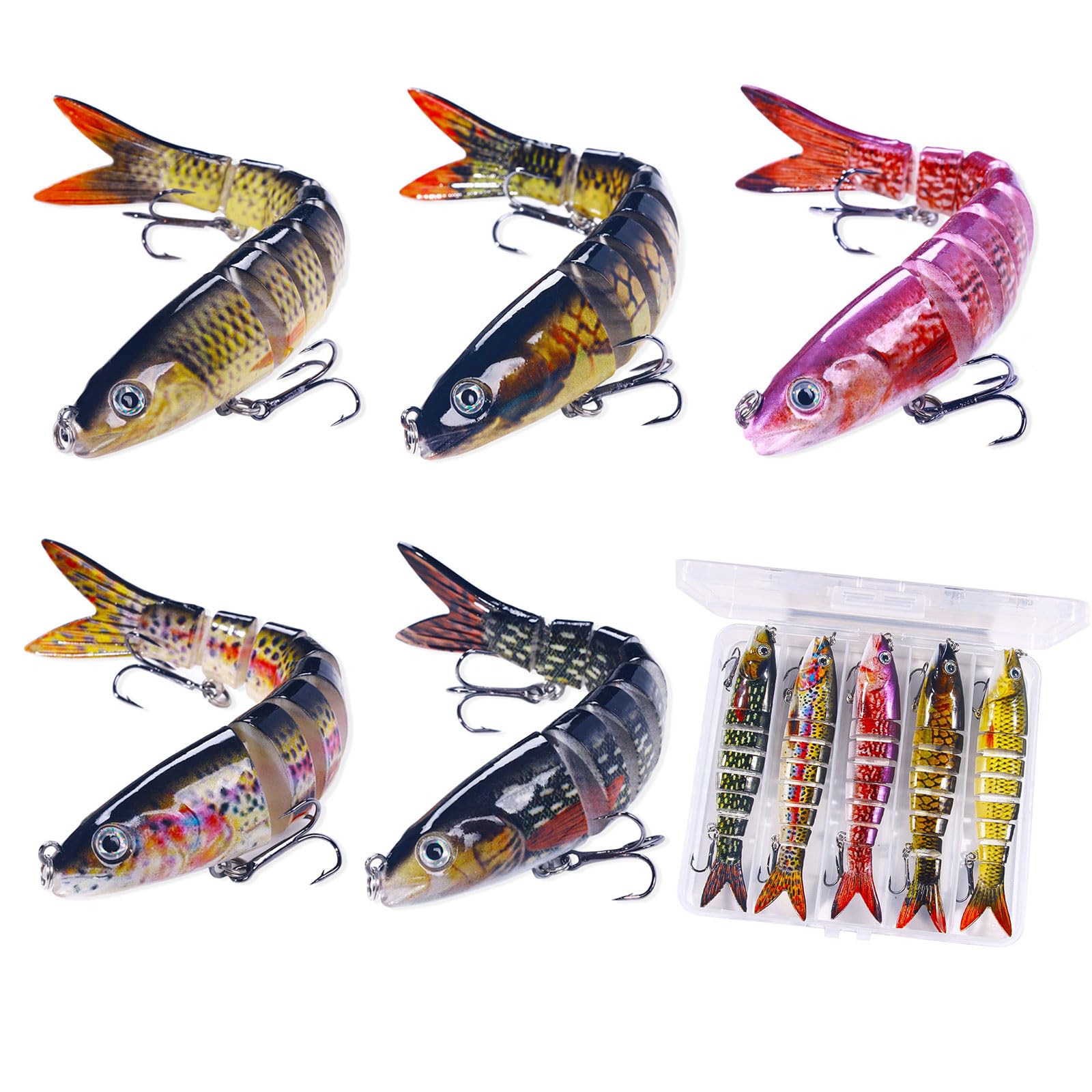 Fishing Lures for Bass Trout 5PCS pike fishing lures Lifelike Pike Swimbait Multi Jointed Swimbaits for Freshwater and Saltwater, Multi Jointed Segmented Pike Bait with Hooks, Slow Sinking (C)