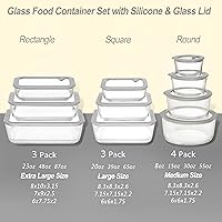 Vista 3 de Recipientes de vidrio para alimentos con tapa de vidrio, recipientes de almacenamiento de alimentos aptos para microondas, paquete grande de 4