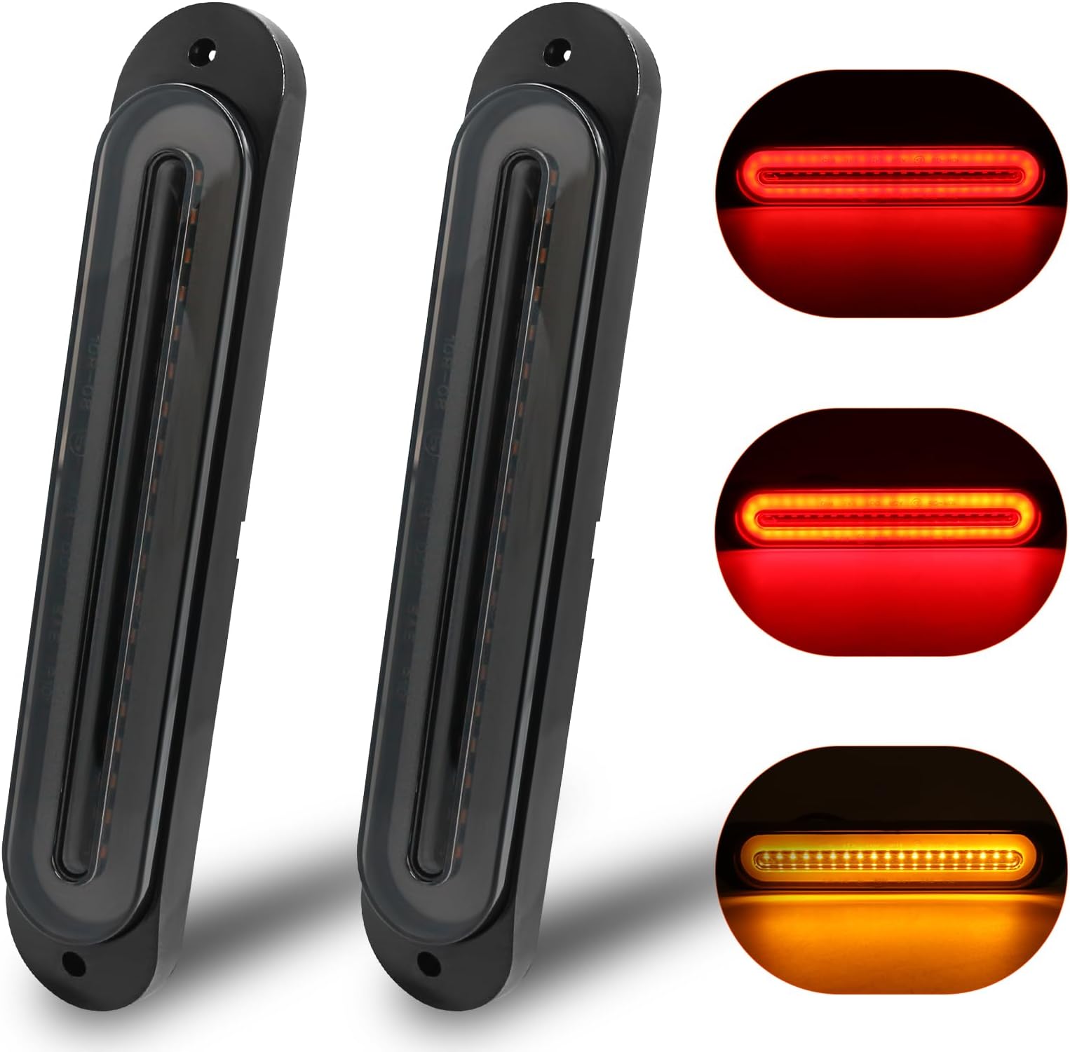 2PCS 9 Inch 68LEDs Trailer Light Bar Sequential Turn Signals Stop Brake Lights Assembly, Red Amber Strip Tail Light Smoked Lens for Trailer Truck Pickup RV SUV UTV