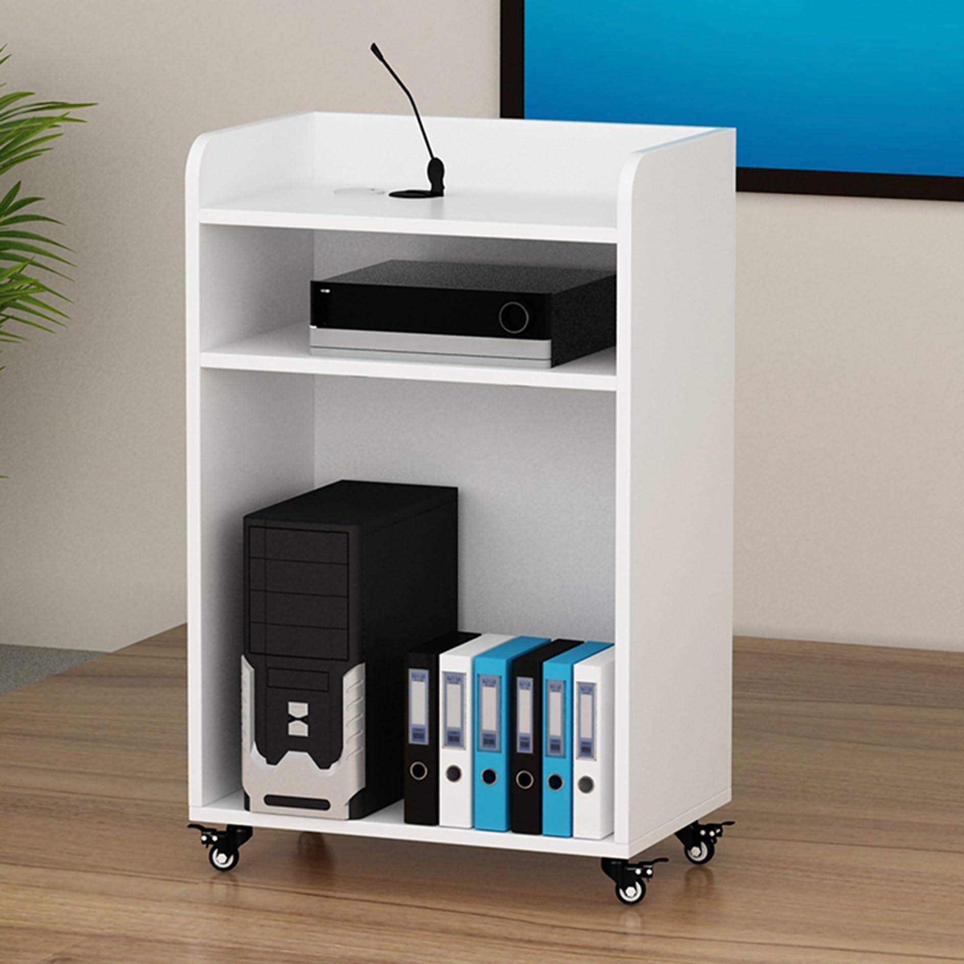 Scrivania versatile per segretarie, ideale per conferenze, banchi di cassa, saloni, negozi ed eventi, elegante mobile da ufficio con soluzioni di archiviazione