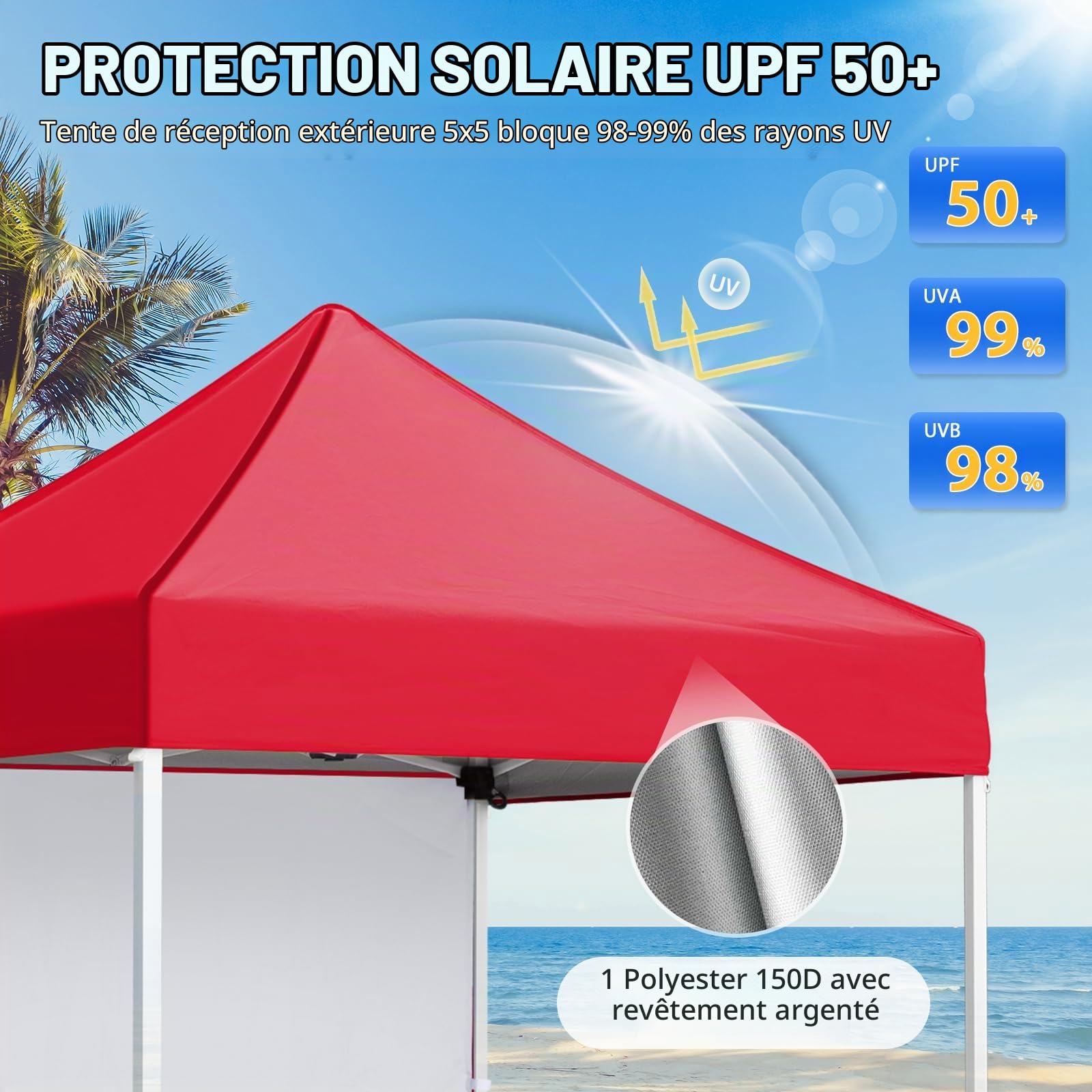EAGLE PEAK Tonnelle Pliante 1,5x1,5 m Tente de Jardin Portable avec Une Paroi Pare Soleil Amovible Sac de Transport Inclus, Rouge