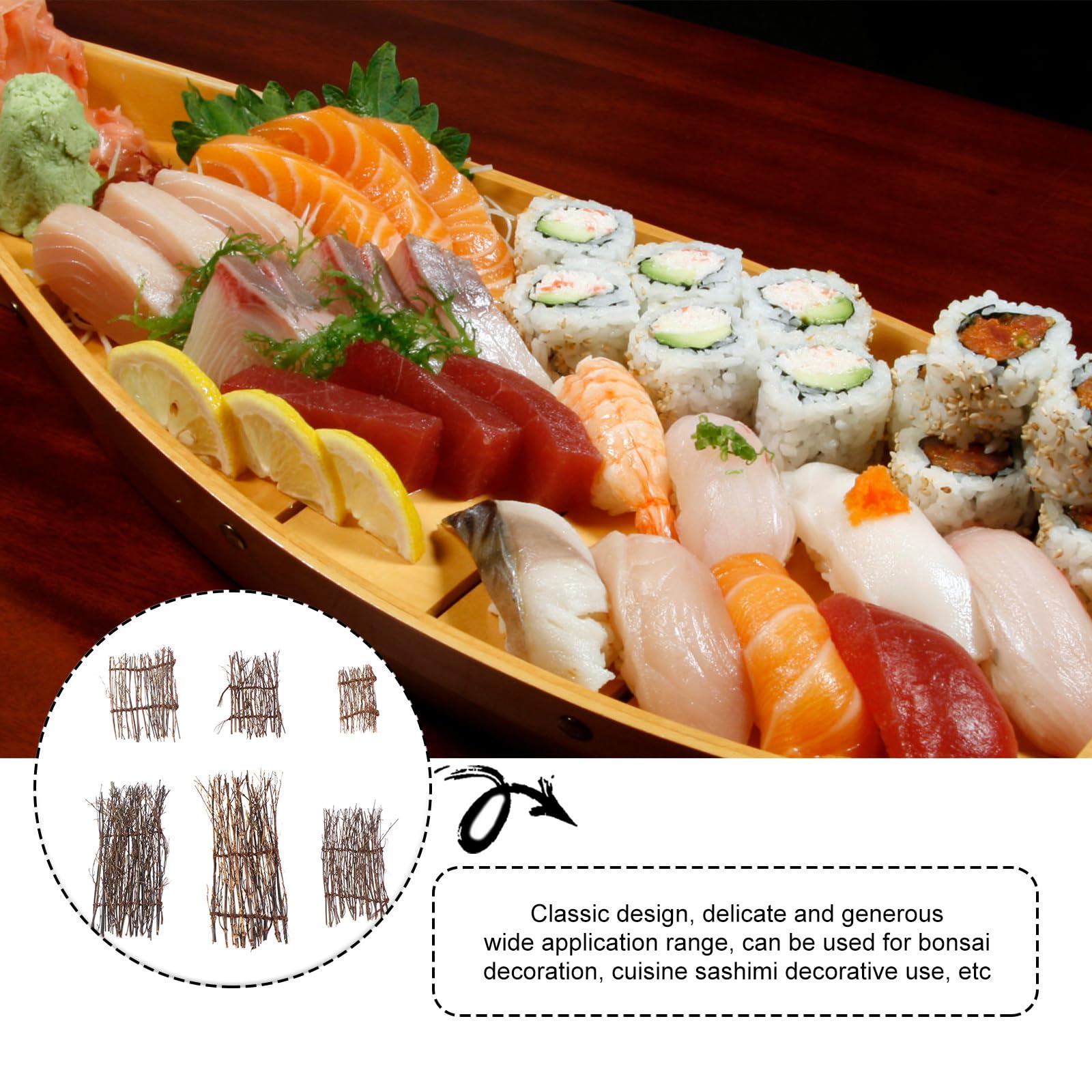 Happyyami Lot de 6 décorations japonaises en bambou pour sushis, mini clôture, sashimi, assiette de service pour sushis, bar, restaurant, décoration de bureau pour faire des sushis