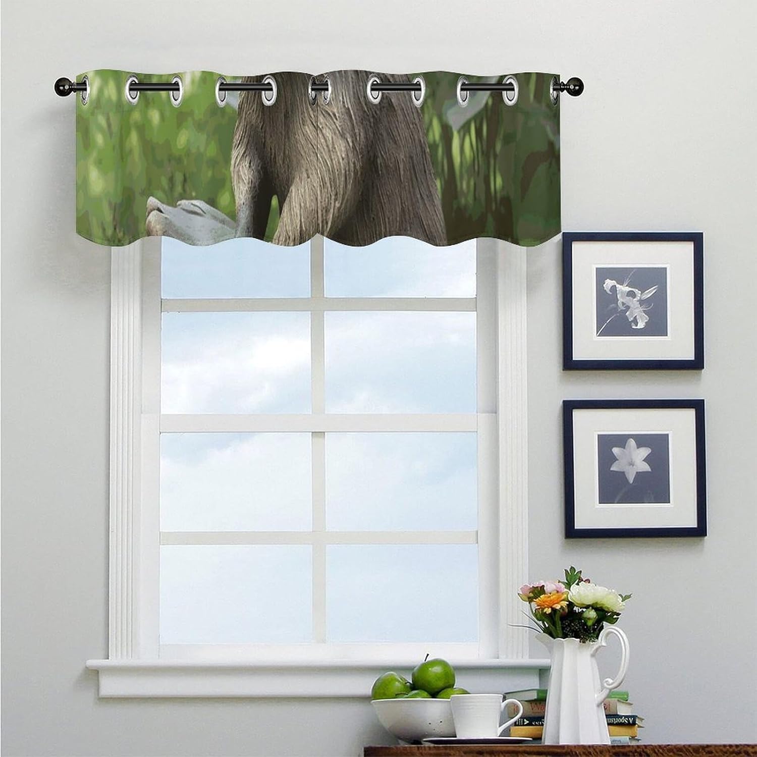 Raccoon Statue Valances for Window 2 Panels. Light Filtering Curtains Farmhouse Short Small Valance.Modern Curtains for Windows Living Room Kitchen Over Sink.