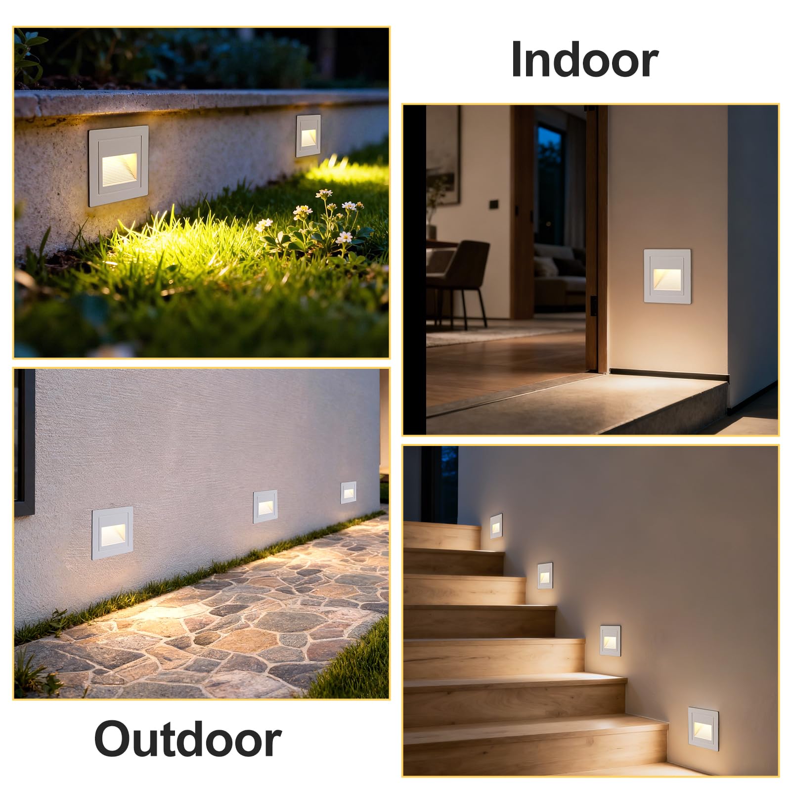 VivaLet 6 Stück LED Treppenbeleuchtung 3W 300LM, Treppenlicht Innen 230V 3000K, IP65 Treppenstufenbeleuchtung Außen Aluminium, Unterputzdose 68mm, 85 x 85mm, Stufenbeleuchtung Treppe Weiß