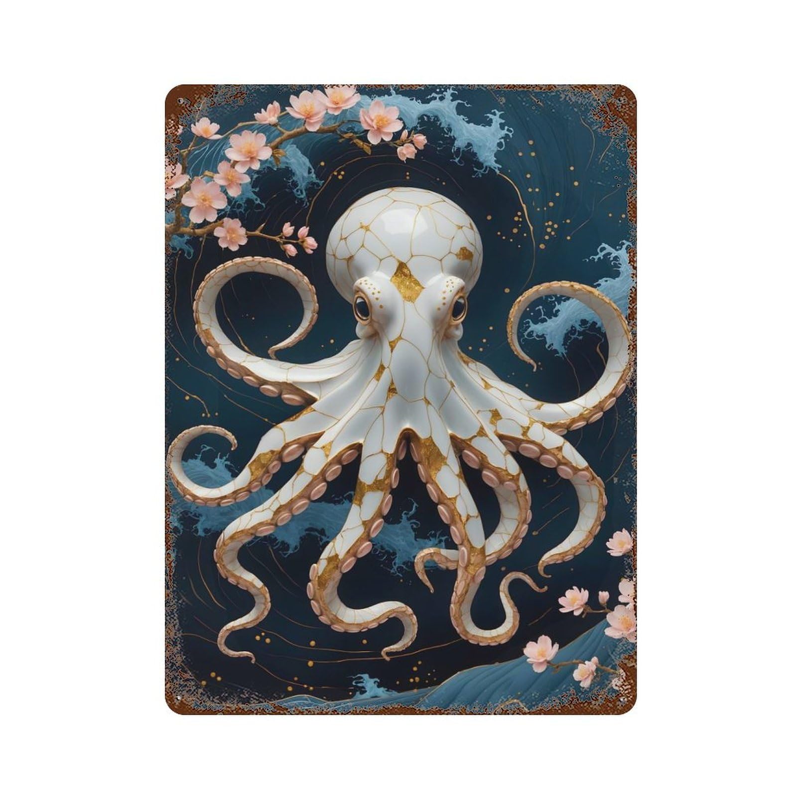 Octopus Kintsugi Art 15.7"x11.8" Retro Metal Sign, Industrial Home Decor for Basement, Hobby Room And Garage Decor