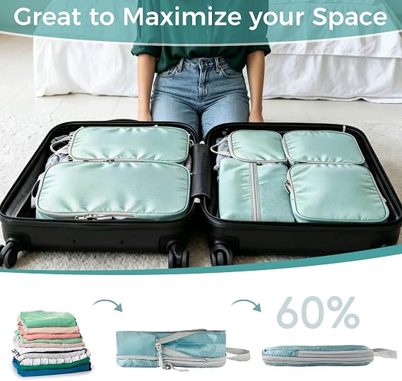 Compression Packing Cubes for Suitcases, Ultralight 5 Set Packing Cubes for Backpack Waterproof Travel cubes Suitcase Organizer Bags Set for Luggage Travel Essentials (Blue)