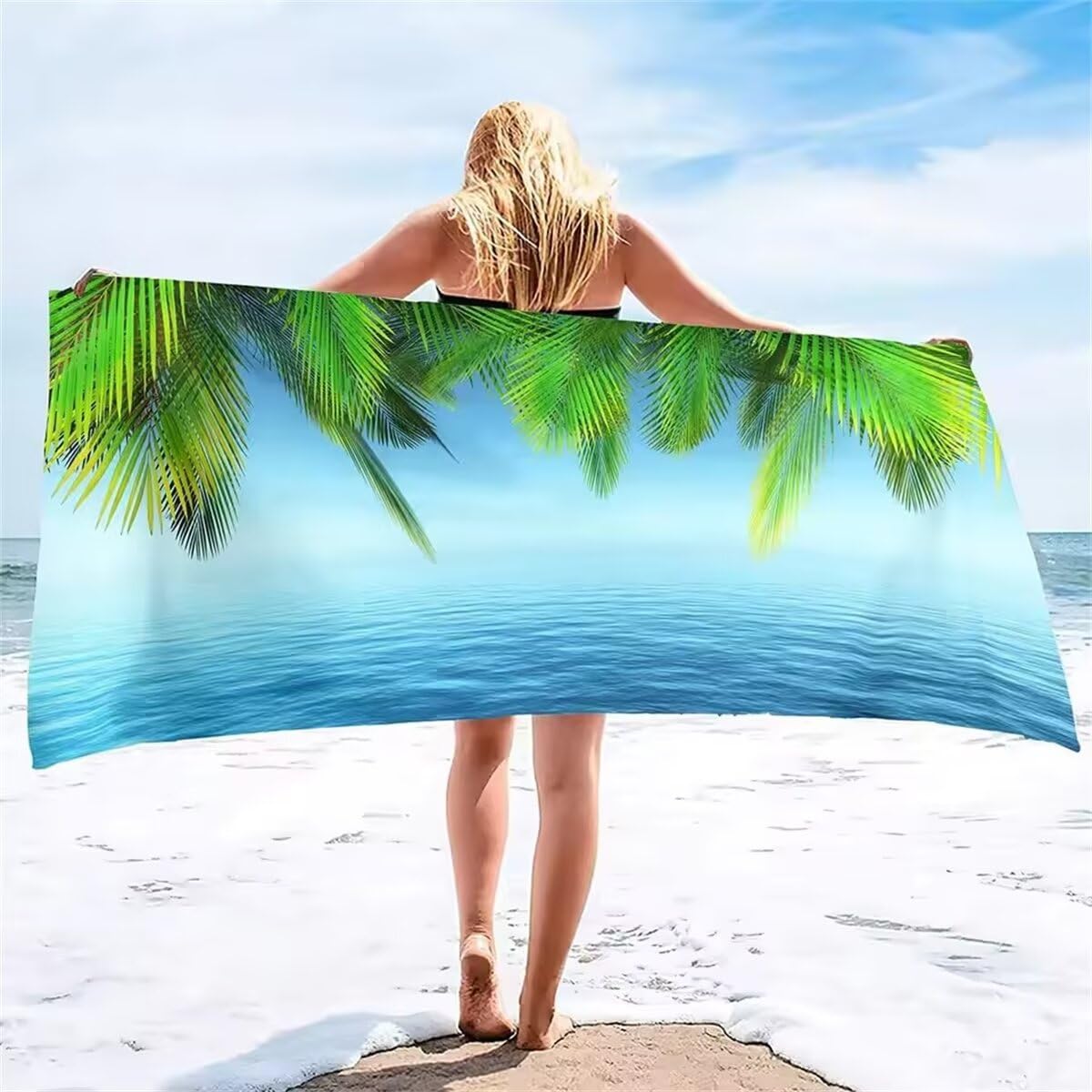 Mikrofaser Strandtuch xxl Grüne Blätter der Palme 90x200cm Schnelltrocknend & Sandfreie, Dünn Strandlaken Groß Leicht Beach Towel für Damen Herren, ideal für trandausflüge Schwimmen Reisen Bs11904