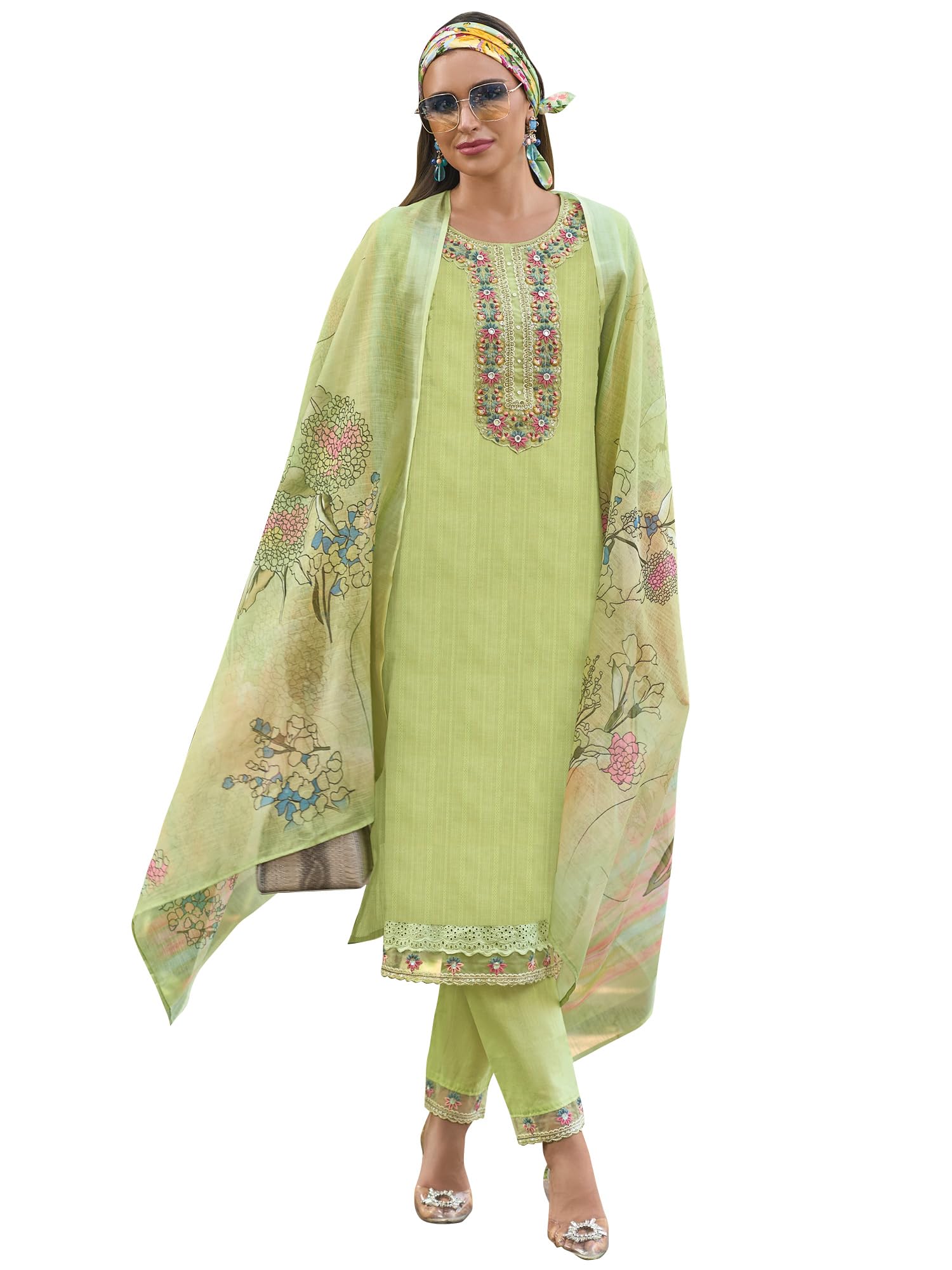 indo era Women's Pure Cotton Embroidered Straight Kurta with Pant & Dupatta-picture-30