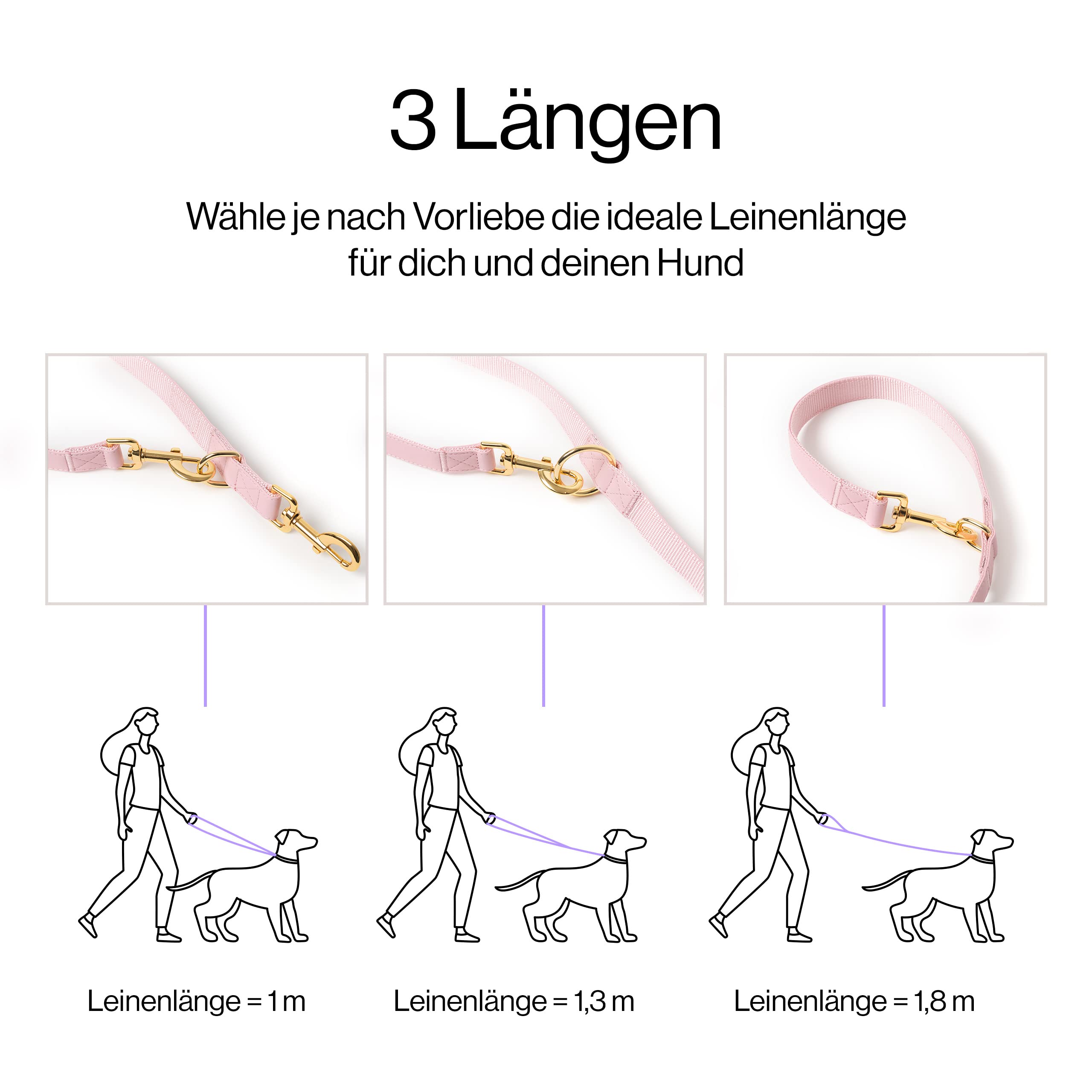Rose | Collare per cani in set con guinzaglio e dispenser di sacchetti, in pelle vegana, collari per cani, guinzaglio per cani | 2 m, guinzaglio per cani con collare (M/L: 39-59 cm)