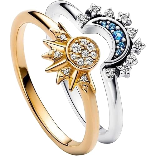 1 Pair Celestial Sun and Moon Ring Set, Sparkling Sun Moon Ring with 14k Gold/Silver Plating, Friendship Promise Matching Rings, Anniversary Birthday Gifts for Women
