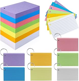 Tecmisse 600 Pieces Index Cards Rulded, Colorful Flash Cards 3 x 5 Index Card with Rings, Heavy Study Cards, Note Cards Punched for School Learning, Office and Home Uses (7-Color Thickened)