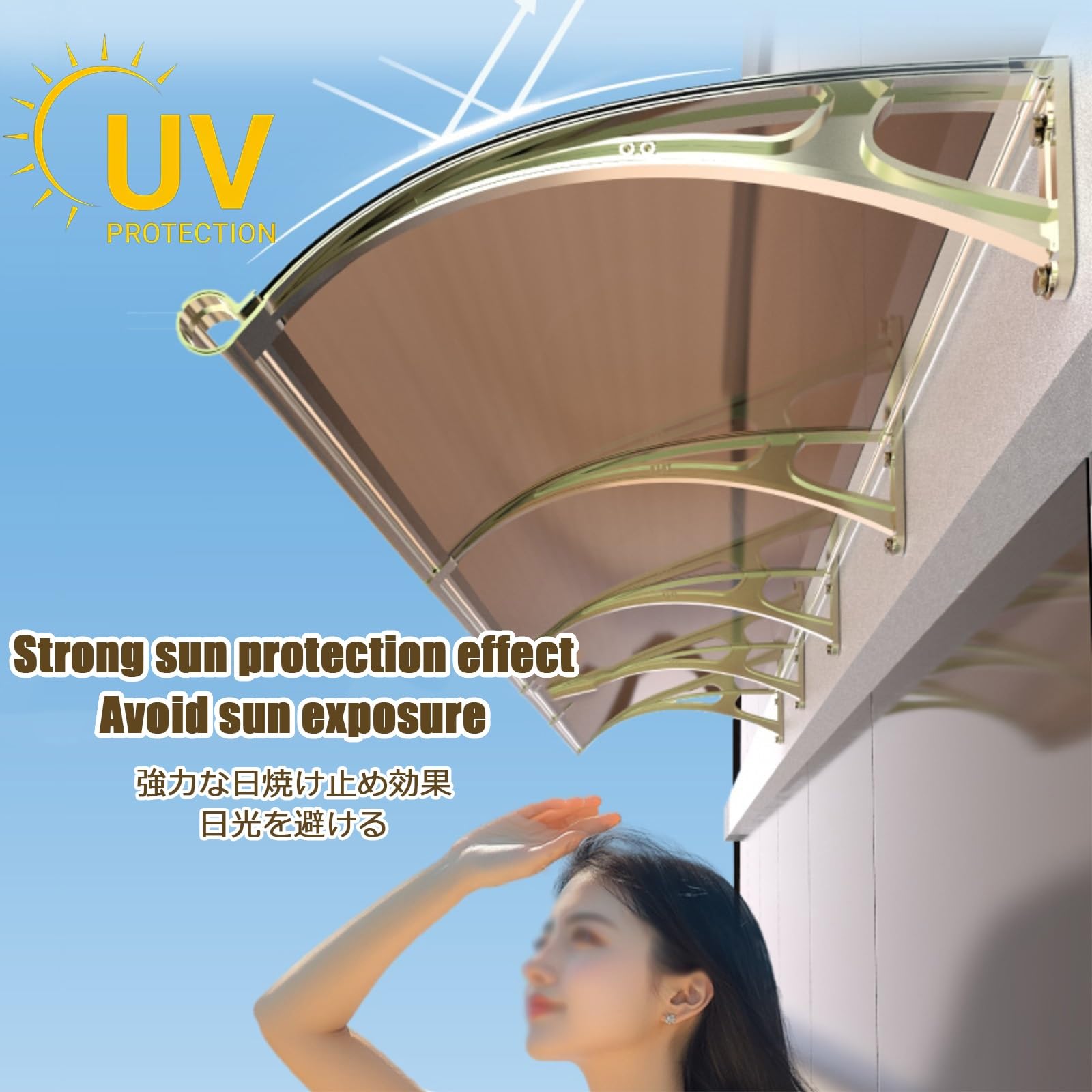 Polycarbonat-Türmarkise, transparenter Regenschutz für Veranda & Terrasse, UV-beständige Schneemarkisen mit großer Dachrinne, 120 cm x 60 cm, Wetterschutz für den Außenbereich