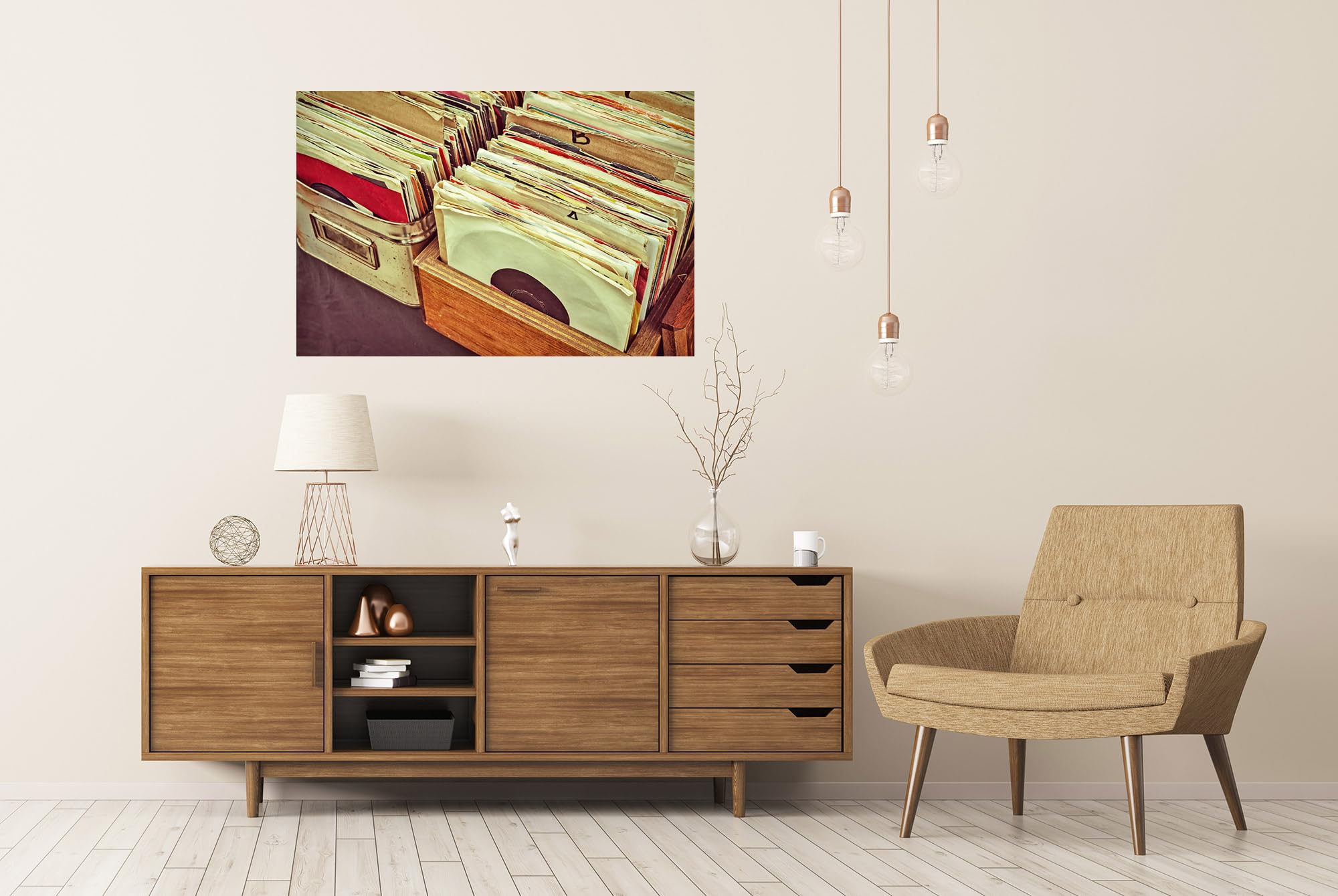 islandburner Prime, poster XXL, collezione di vecchi dischi in vinile, scatole di legno e metallo, vintage, di alta qualità, stampa fotografica
