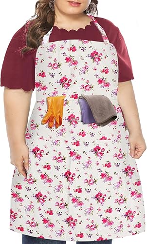 LOLOMLO Delantal de algodón de lona de gran tamaño, delantales extra grandes con correa larga, cuello ajustable, resistente al desgarro, delantales