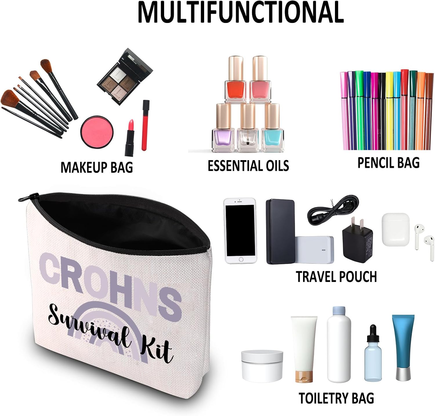 G2TUP Crohns Disease Awareness Gift Crohns Survival Kit Makeup Bag Colitis Warrior Cosmetic Bag Chronic Illness Gift Purple Ribbon Gift (Crohns Survival Kit MB) image 4