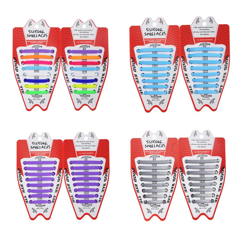 GoodernGoodern 4 Pair No Tie Silicone Shoelaces,Stretch Silicone Shoe Laces Stretch Colorful Tieless Shoelaces One Size Fits All for Kids & Adults Unisex Elastic Lazy Shoelace for Travel Camping Party-B