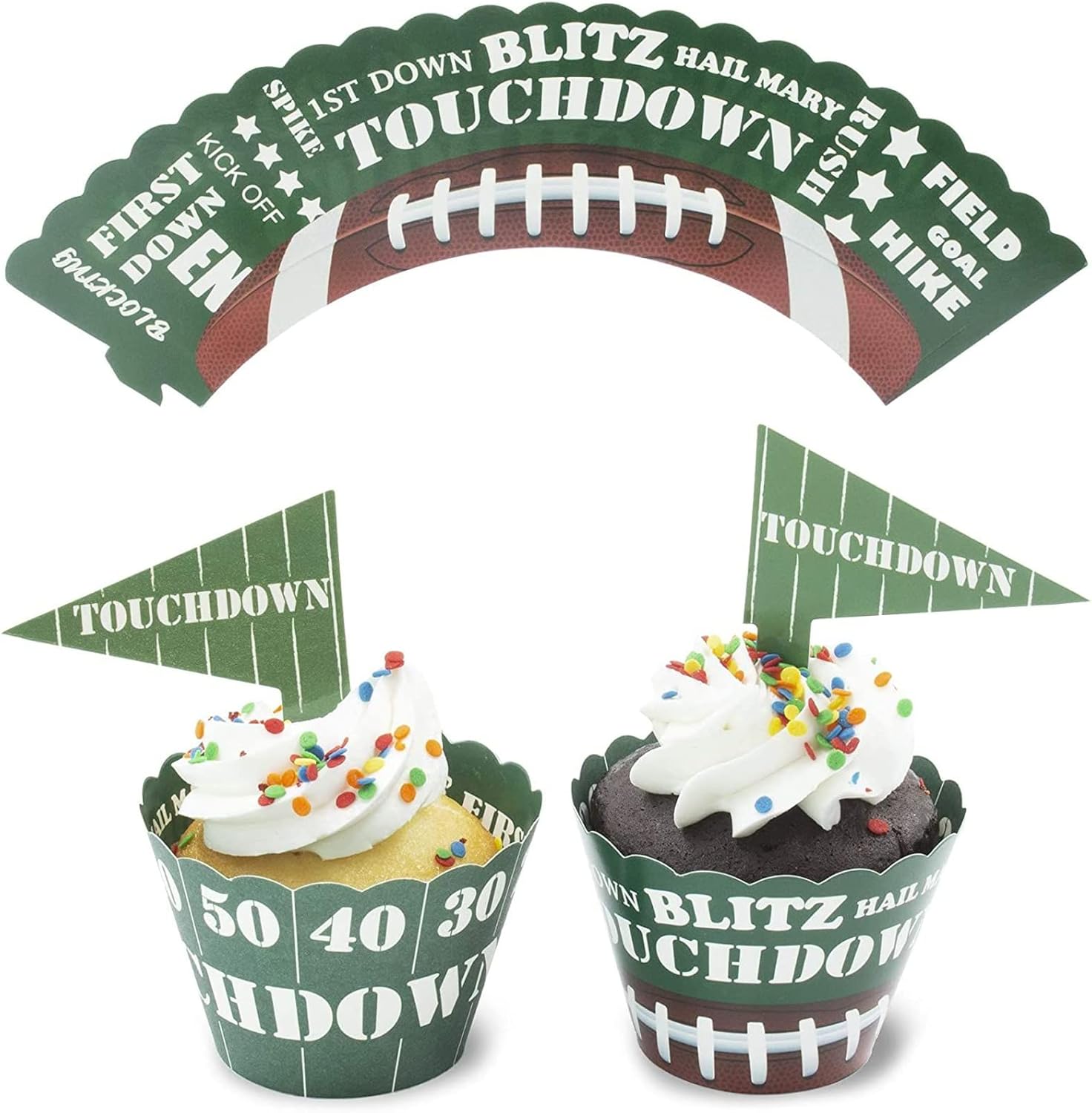 Football Cupcake Toppers and Wrappers for Tailgate Party