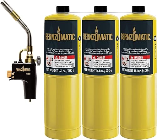 Bernzomatic Antorcha de inicio con gatillo (Antorcha TS 8000 + 3 cilindros de gas MAP PRO)