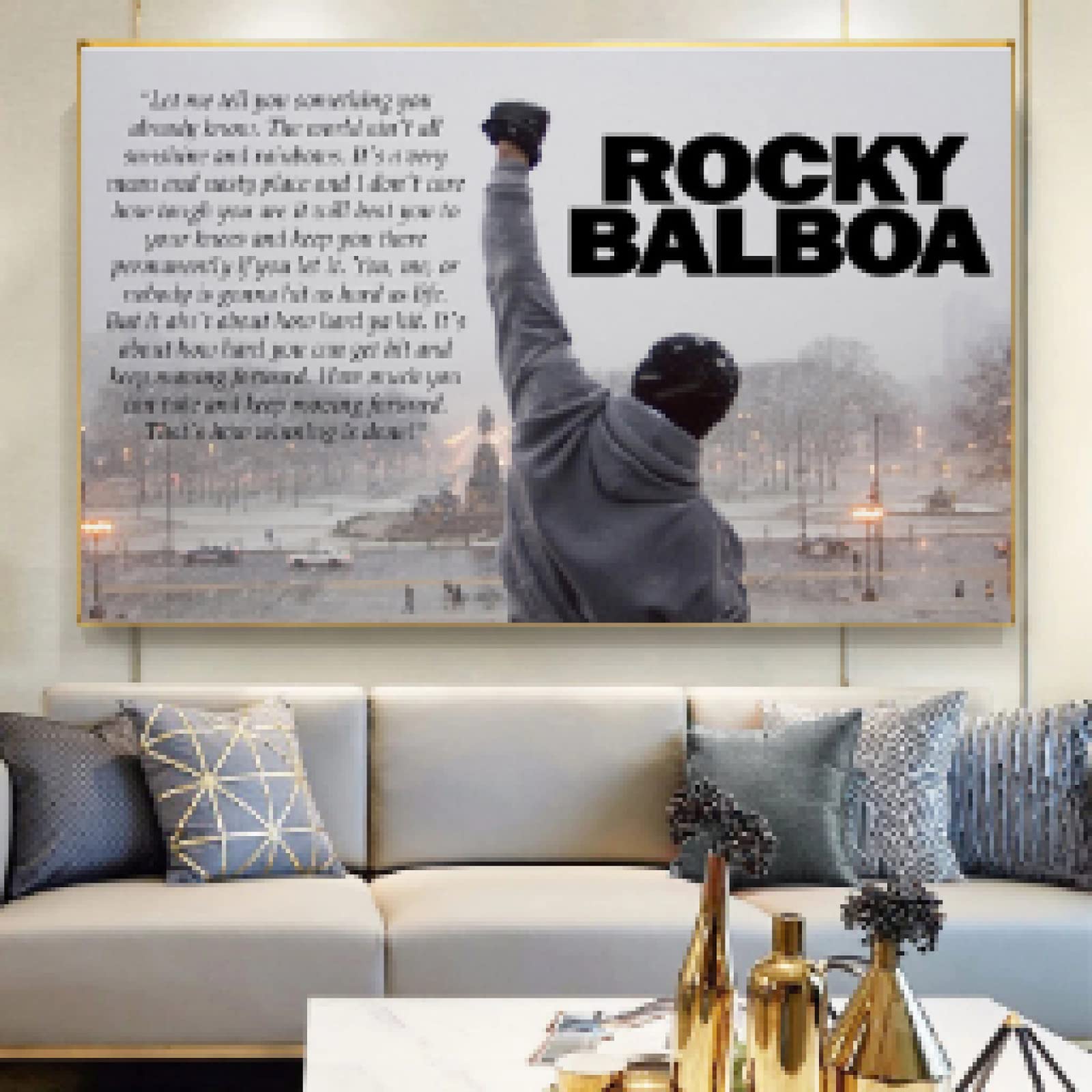 KDXAOBEI Rocky Balboa in Bianco e Nero Boxe Bodybuilding Motivazionale Quadro su Tela Poster e Stampe su Tela 80x120cm(31x47in) Con Cornice
