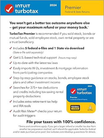 [OLD VERSION] TurboTax Premier 2024 Tax Software, Federal & State Tax Return [PC/MAC Download]