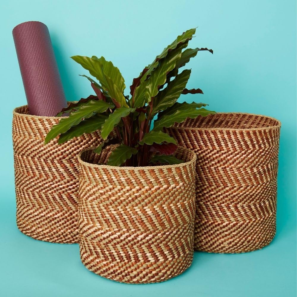 Large Brown Iringa Indoor Planter Toy Storage Woven Basket