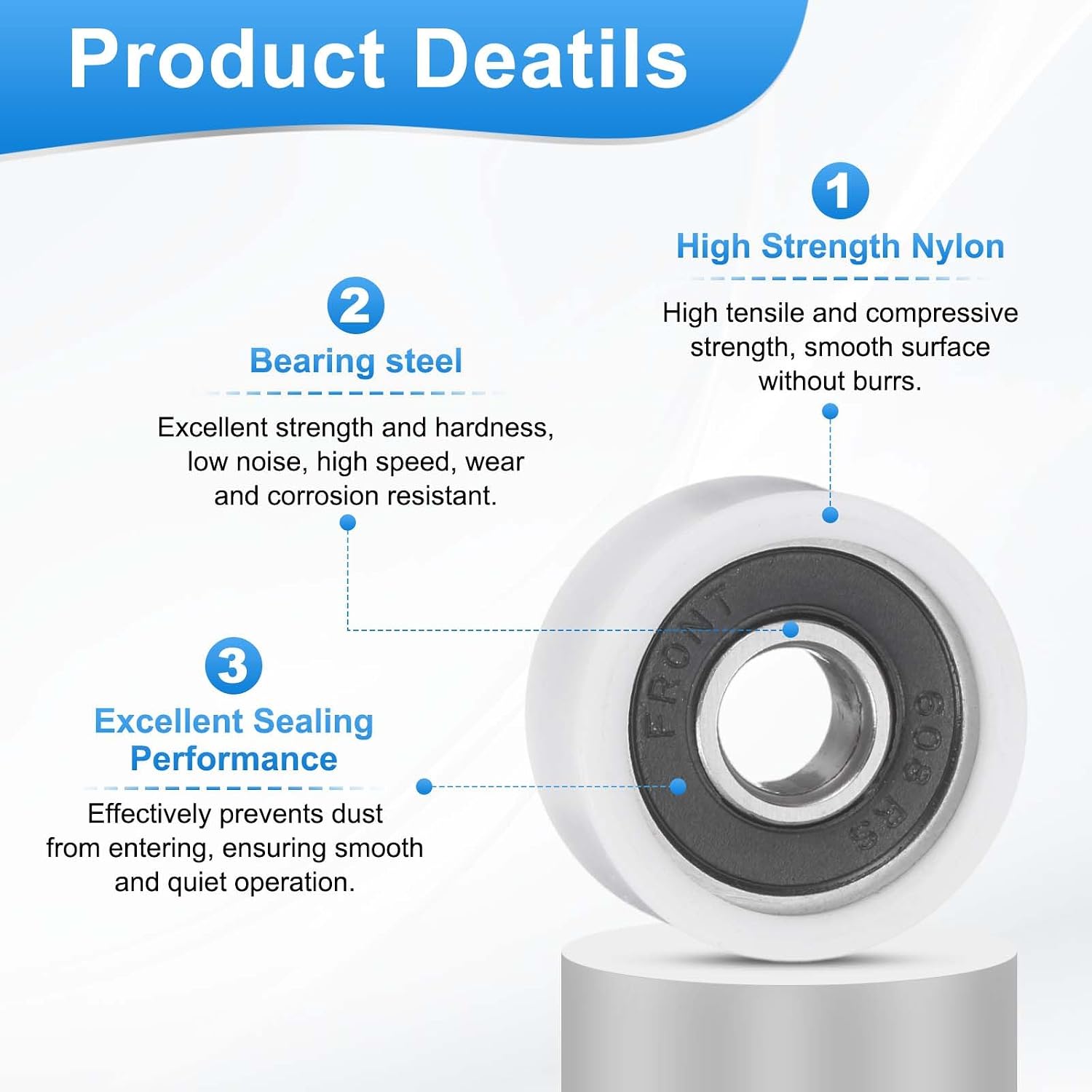 PATIKIL 8mmx26mmx11mm Ball Bearing Guide Pulley Roller, 8PCS Nylon Round Wheel Double Plastic Sealed 608RS Bearing Sliding Conveyor Rolling Pulleys for Door Window Lifting System, White