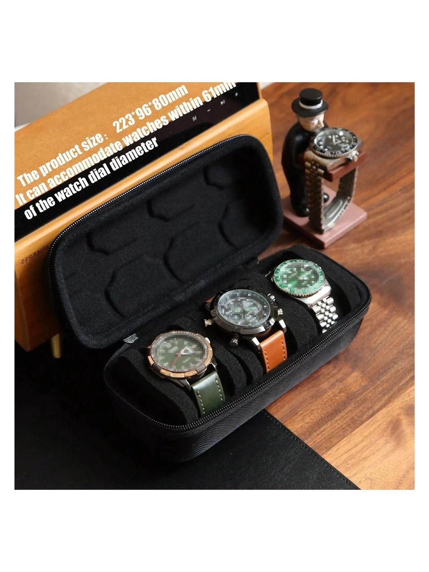 Tragbare Uhren-Reisebox For Herren, Uhrenbox Mit Schwarzer Uhrrolle, Reisebox, Aufbewahrungsbox, Displaybox For Reisen For Und Damen zur Aufbewahrung von Uhren(Black 1 Card Positions)