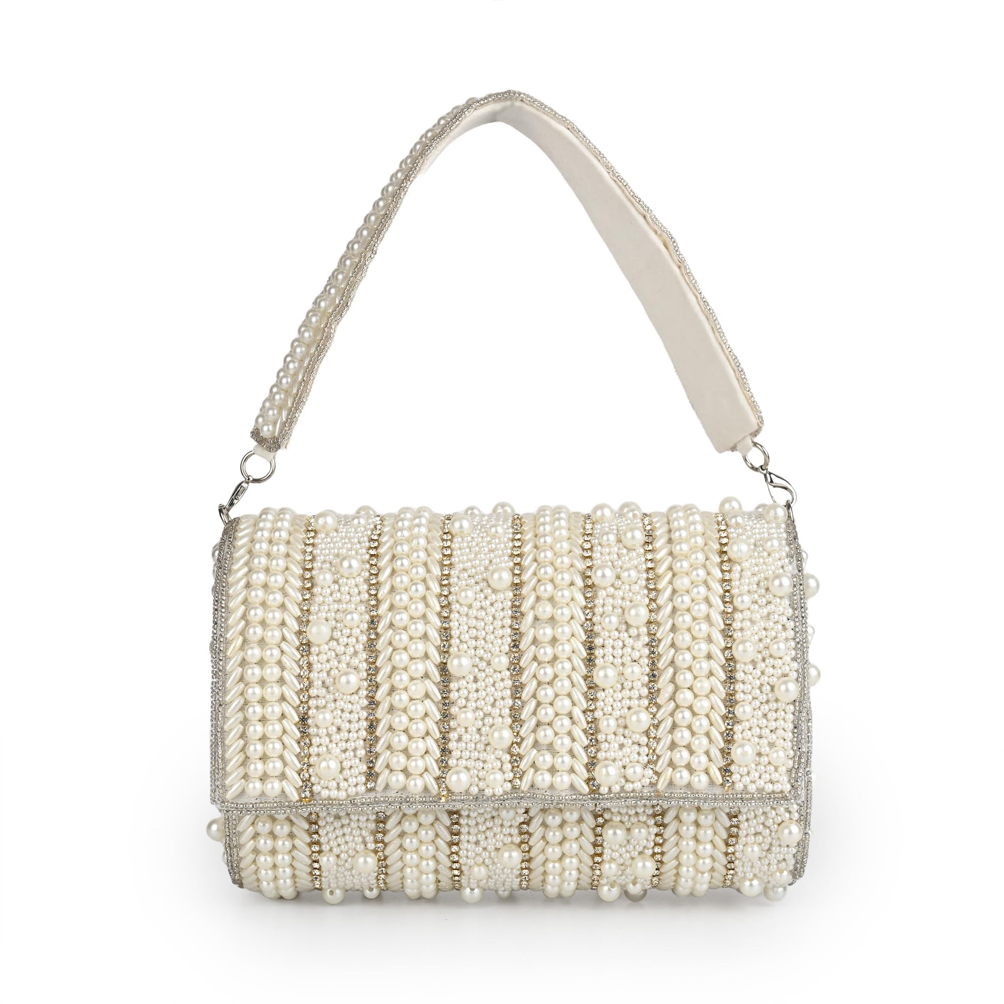 mybwo Mehfil Handcrafted Pearl-Embellished Clutch with Detachable Handle-picture-35