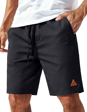 COOFANDY Mens 9" Casual Shorts with Zipper Pocket Elastic Waist Drawstring Chinos Short Summer Lightweight Cotton Shorts
