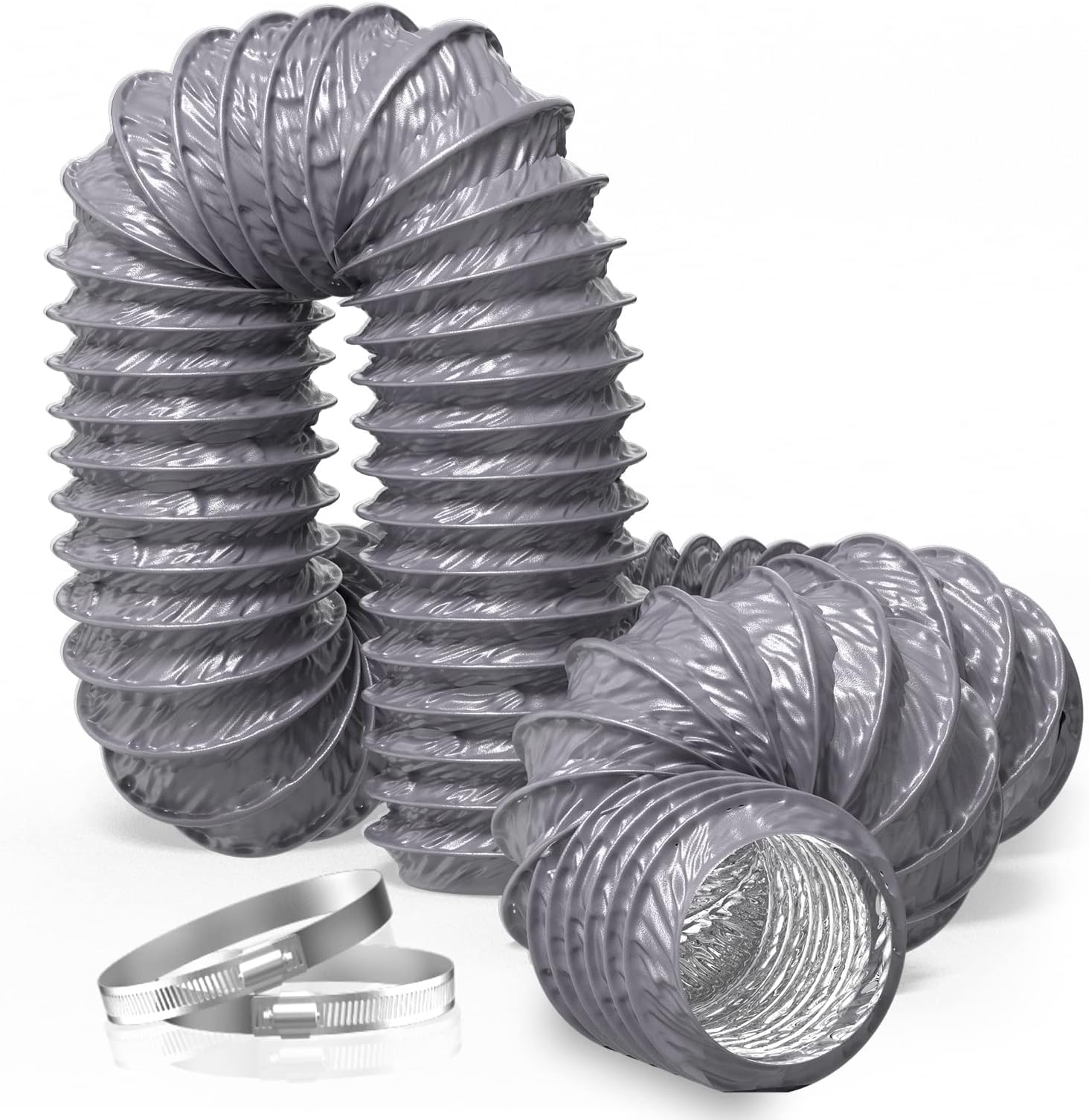 Hon&Guan 6 inch 16 FT Long Air Ducting, Heavy-Duty Three-Layer Protection Dryer Vent Hose for Heating Cooling Ventilation and Exhaust, Grey